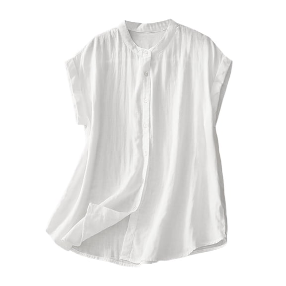 Women's Linen Boxy Top Round Neck Patchwork Blouse Casual Loose Fit Comfortable Breathable Summer T-Shirt