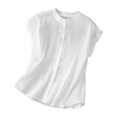 thumbnail image 1 of Women's Linen Boxy Top Round Neck Patchwork Blouse Casual Loose Fit T-Shirt Breathable Comfortable Summer Tee, 1 of 2