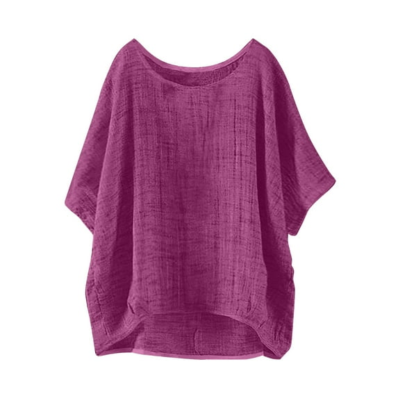 Women's Linen Button-Down Shirt – Relaxed Fit, Mandarin Collar, Breathable Summer Blouse, Purple Loose Button Shirt Top Stand Solid Color Sleeve Collar Casual Women's Shirt Women's Shirt
