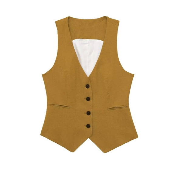Women's Linen Button Down Vest Sleeveless V Neck Casual Dressy Trendy Business Waistcoat