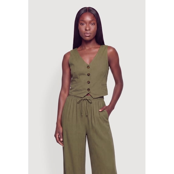 Women's Linen Button Front Blazer Vest