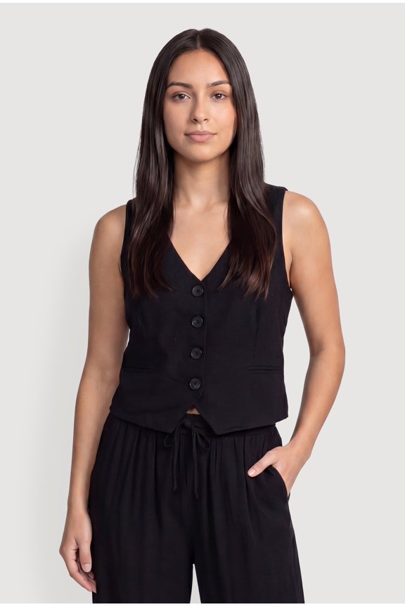 Women's Linen Button Front Blazer Vest