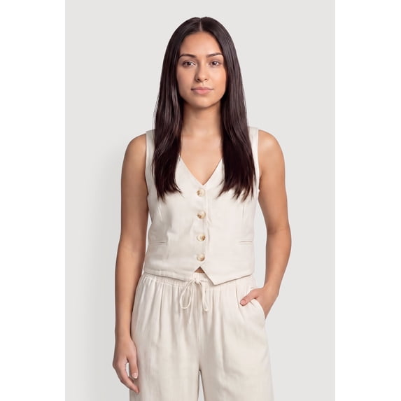 Women's Linen Button Front Blazer Vest