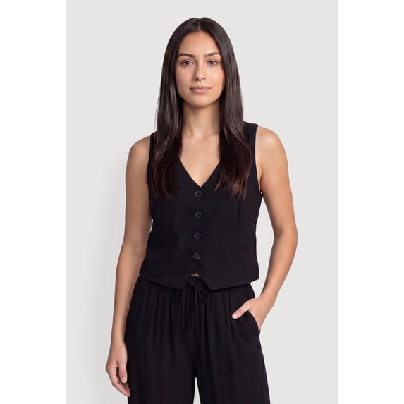 Women's Linen Button Front Blazer Vest