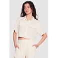 thumbnail image 1 of Women's Linen Button Front Cropped Shirt, 1 of 4
