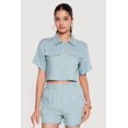 thumbnail image 1 of Women's Linen Button Front Cropped Shirt, 1 of 4