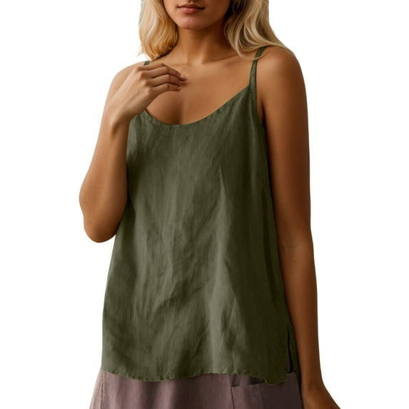 Women's Linen Camisole Summer Tank Top Bohemian Style Loose Fit Casual Blouse Pure Color Lightweight Comfortable Daily Wear