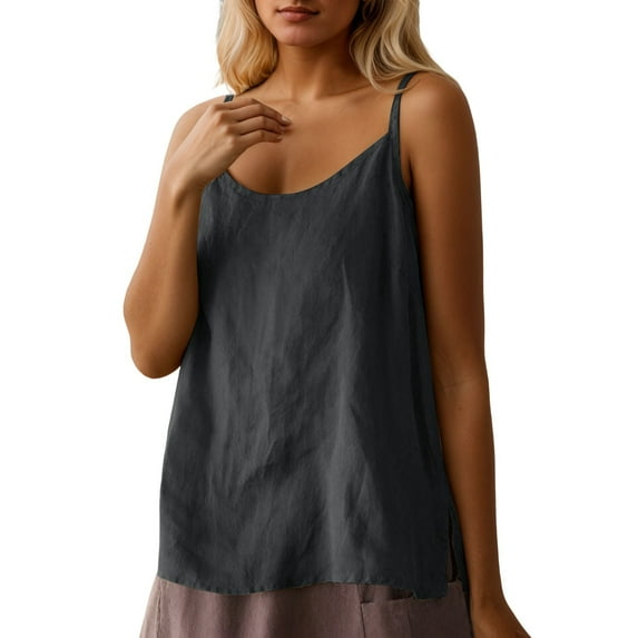 Women's Linen Camisole Summer Tank Top Bohemian Style Loose Fit Casual Blouse Pure Color Lightweight Comfortable Daily Wear