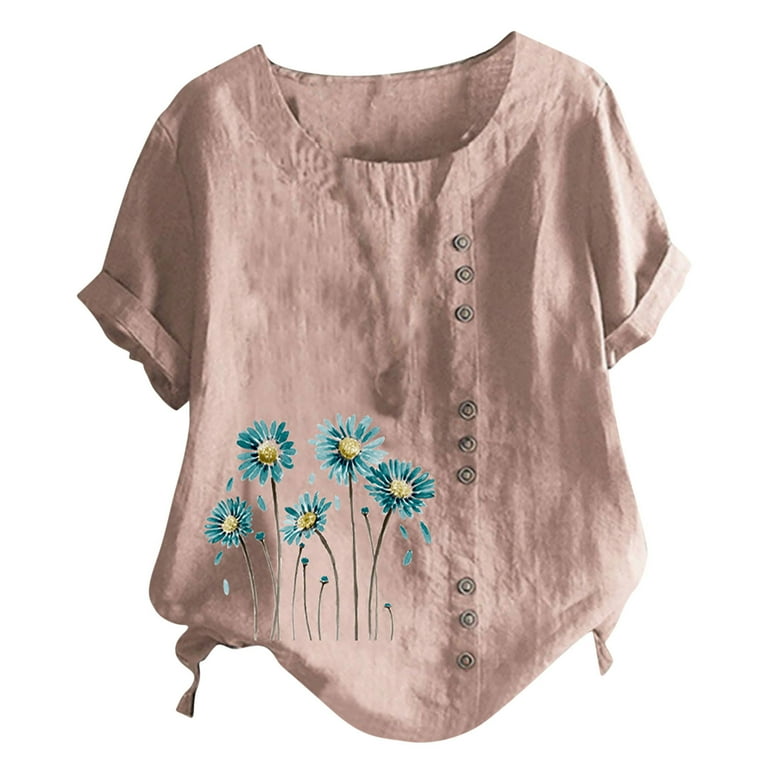 Cotton 3/4 Sleeve Stripe Round Neck Embroidery Plus Size Tops Cotton 3/4 Sleeve Stripe Round Neck Embroidery Plus Size Tops