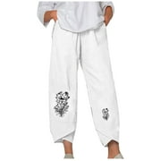 FAVIPT Women's Linen Capri Pants,Capri Pants for Women Cotton Linen Wide Leg Capris Casual Summer Cropped Pants