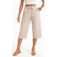 thumbnail image 1 of MLDRA Women’s Linen Capri Pants Cropped Wide Leg Palazzo Yoga Casual Pants Elastic Waist Loose Fit with Pockets Summer Apricot, 1 of 10
