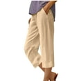 thumbnail image 1 of Women’s Linen Capris Casual Drawstring Elastic Waist Cropped Pant Summer Breathable Comfy Trousers, 1 of 4