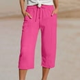 thumbnail image 1 of Women's Linen Casual High Waist Capris with Pockets (Hot Pink XXXXS), 1 of 4