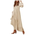thumbnail image 1 of Women's Linen Casual Long Sleeve Maxi Dress Flowy Flared Skirt Comfortable Elegant Boho Summer Outfit, 1 of 2