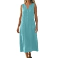thumbnail image 1 of Women's Linen Casual Midi Shift Dress Sleeveless V-Neck Partial Button Down Lightweight Feel Loose Fit Straight Cut Daily Wear Summer Vacation Breathable Sun Dress, 1 of 7