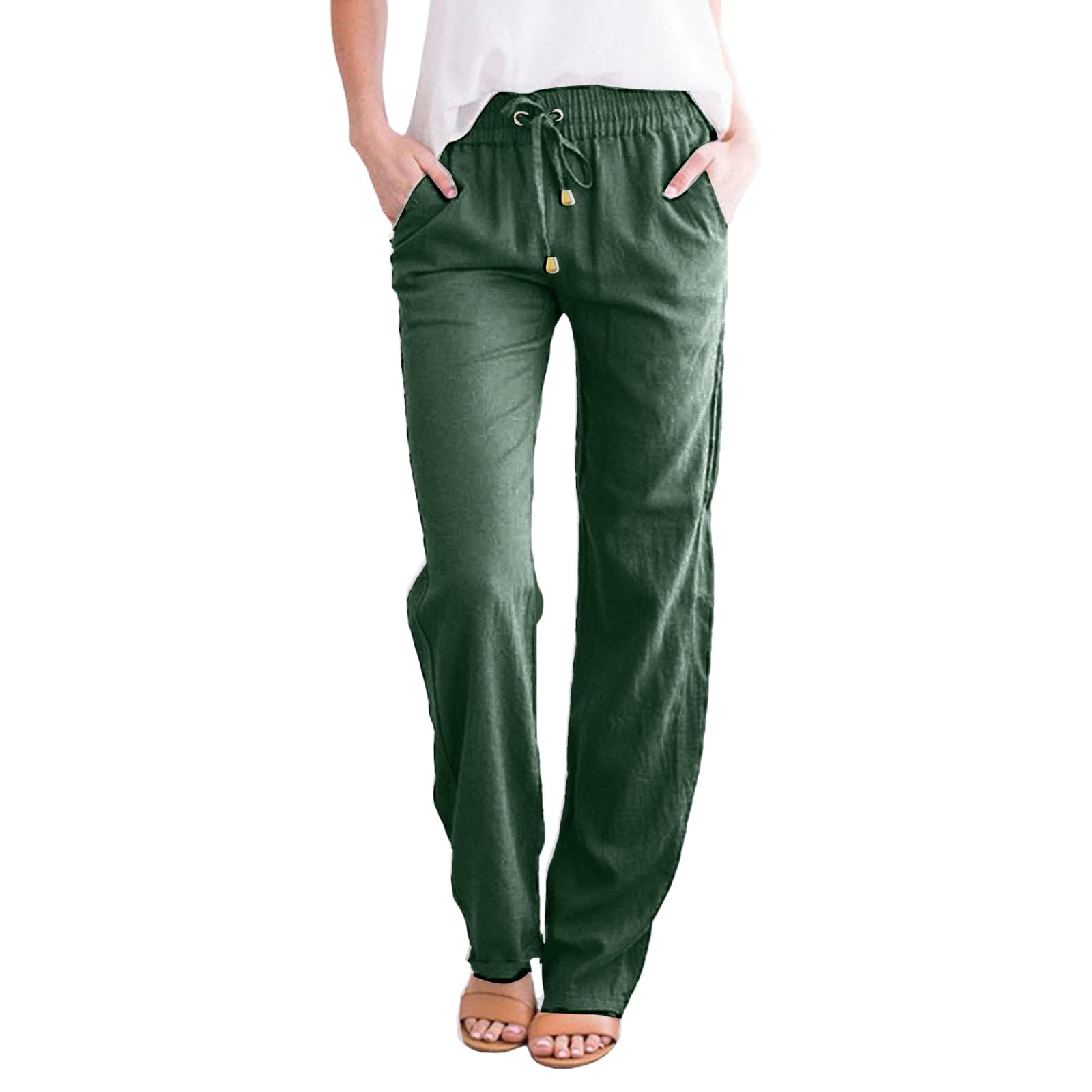 Women's Linen Casual Pants Solid And Pants With Pocket Long Pants 5x ...