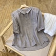 thumbnail image 1 of Women's Linen Cotton Shirt, Short Sleeve Button Down Collared Blouse, Loose Fit Oversized Top, Casual Summer Shirt, Boho Chic Tunic, Retro Vintage Inspired Blouse-Gray, 1 of 4