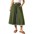 thumbnail image 1 of Women's Linen Culottes Wide Leg Flowy Pants Palazzo Casual Drawstring Loose Lace Capris with Pockets, 1 of 10