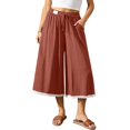 thumbnail image 1 of Women's Linen Culottes Wide Leg Flowy Pants Palazzo Casual Drawstring Loose Lace Capris with Pockets, 1 of 10
