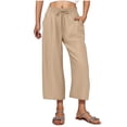 thumbnail image 1 of Women's Linen Drawstring Capris, Elastic Waist Loose Wide Leg Cropped Pants with Pockets for Summer Casual Beach Vacation Beige M, 1 of 6