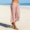 thumbnail image 1 of Women's Linen Drawstring Capris Pants, Solid Color Wide Leg Casual Summer Beach Vacation Cropped Trousers XL, 1 of 7