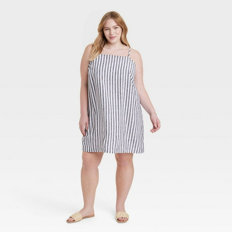 Women s Linen Dress a New Day Blue Striped 3X