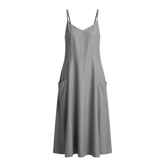 Women's Linen Dresses Solid Color Summer Beach Vacation Plus Size Sleeveless Flowy Loose Maxi Sundress Boat Neck Button Down Breathable Gauze Dress
