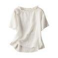 thumbnail image 1 of Women's Linen Embroidered Tops Loose Ruffle Round Neck Shirt Summer Side Split Short Sleeve T-Shirt ,White,XL, 1 of 3