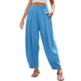 thumbnail image 1 of CHUMUD Women’s Linen Harem Pants Loose Fit Boho Pants Stretch Wide Waist Pleated Casual Lounge Trousers for Summer Beach Vacation, 1 of 6