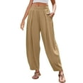 thumbnail image 1 of Women’s Linen Harem Pants Loose Fit Boho Pants Stretch Wide Waist Pleated Casual Lounge Trousers for Summer Beach Vacation, 1 of 6