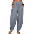 thumbnail image 1 of Women’s Linen Harem Pants Loose Fit Boho Pants with Pockets High Waisted Casual Lounge Trousers for Summer Beach Vacation, 1 of 5
