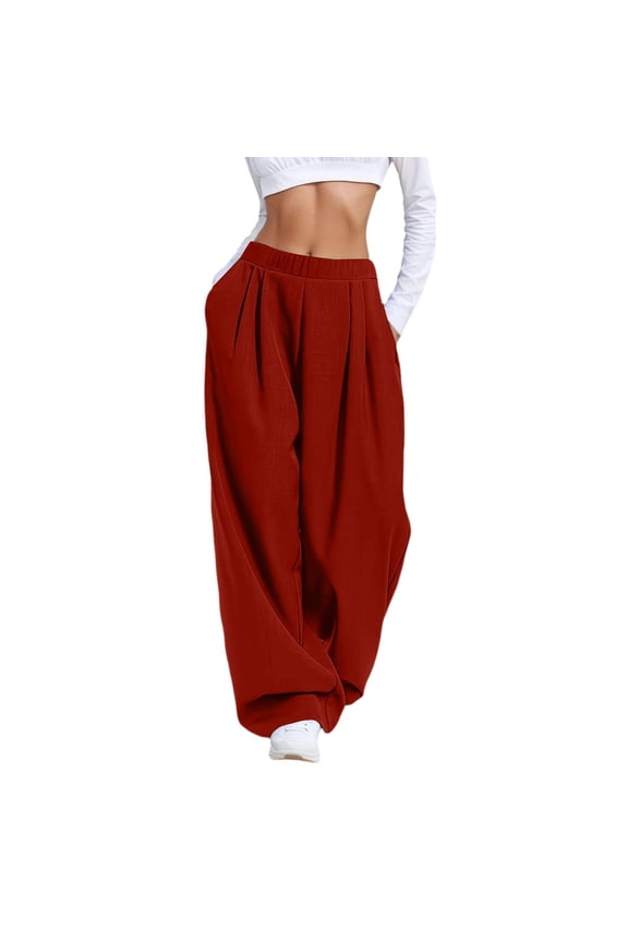 Women’s Linen Harem Pants Loose Fit Boho Pants with Wide Waistband Casual Lounge Trousers for Summer Beach Vacation