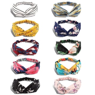 Women’s Linen Headbands Set | Stretchable Elastic Hair Bands | Printed Twist Knot Head Wraps for Daily Wear (Pack of 10)