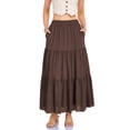 thumbnail image 1 of Women's Linen High Waisted Maxi Tiered Skirt Elastic Waist Flowy A-Line Long Skirt Breathable Lightweight Solid Boho Style Summer Vacation Beach Daily Wear, 1 of 9
