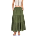 thumbnail image 1 of Women's Linen High Waisted Maxi Tiered Skirt Elastic Waist Flowy A-Line Long Skirt Breathable Lightweight Solid Boho Style Summer Vacation Beach Daily Wear, 1 of 9