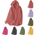 thumbnail image 1 of Women's Linen Hoodies Summer Sun Protection Button Long Sleeve Comfotable Soft Long Sleeve Plain Sunscreen Loose Casual Jackets S-2XL, 1 of 4