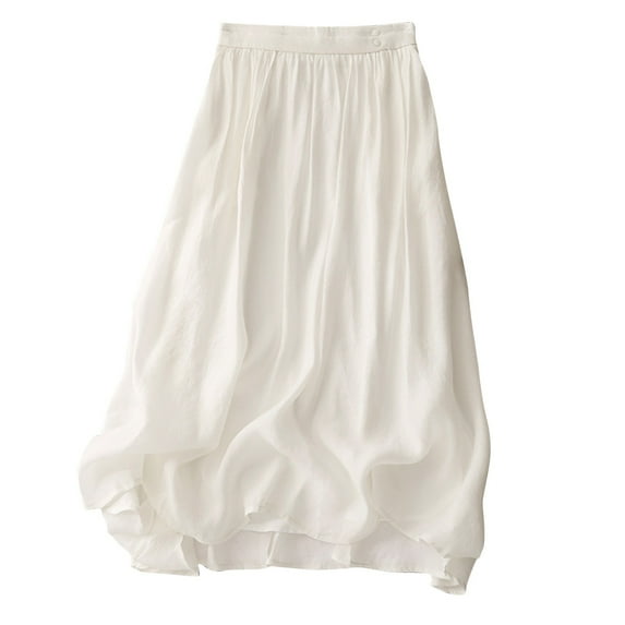 Women's Linen Long Skirt Summer Elasticized High Waist Bohemian Long Skirt Vintage Elasticized High Waist Pleated A-Line Flared Halter Skirt Ndbuld ,White,2XL