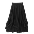 thumbnail image 1 of Women's Linen Long Skirt Summer Elasticized High Waist Bohemian Long Skirt Vintage Elasticized High Waist Pleated A-Line Flared Halter Skirt Ndbuld ,Black,M, 1 of 6