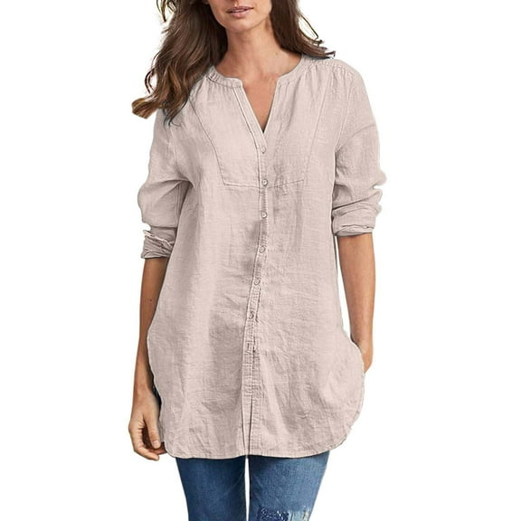Women's Linen Longline Shirt Cardigan - Solid Color, Button-Down, Polyester Blend, All Seasons Layering