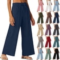thumbnail image 1 of Women's Linen Loose Wide Leg Pants High Waist Straight Pants Casual Pants Plus Size Wide leg Pants for Women, 1 of 9