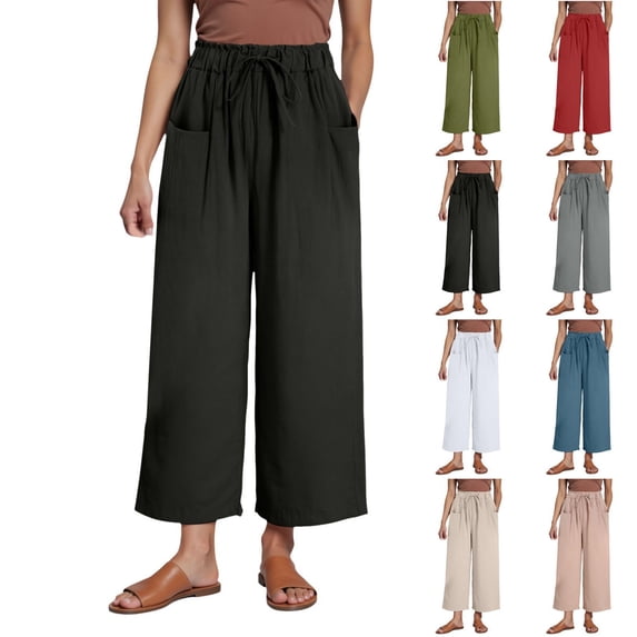 Women's Linen Loose Wide Leg Pants High Waist Straight Pants Casual Pants Plus Size Wide leg Pants for Women