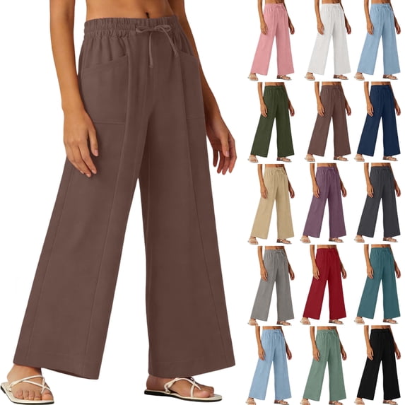 Women's Linen Loose Wide Leg Pants High Waist Straight Pants Casual Pants Plus Size Wide leg Pants for Women