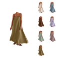 thumbnail image 1 of Women's Linen Maxi Dress, Contrast Trim Spaghetti Strap Sleeveless Backless Summer Beach Sundress, Loose Flowy Long Vacation Travel Dress, 1 of 5
