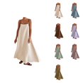 thumbnail image 1 of Women's Linen Maxi Dress, Contrast Trim Spaghetti Strap Sleeveless Backless Summer Beach Sundress, Loose Flowy Long Vacation Travel Dress, 1 of 5