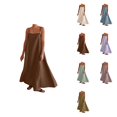 thumbnail image 1 of Women's Linen Maxi Dress, Contrast Trim Spaghetti Strap Sleeveless Backless Summer Beach Sundress, Loose Flowy Long Vacation Travel Dress, 1 of 5