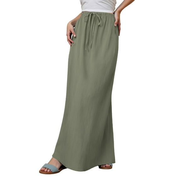 Women's Linen Maxi Skirt, Trendy Summer Style, Drawstring Waist, A-Line, Bohemian, Comfortable for Vacation