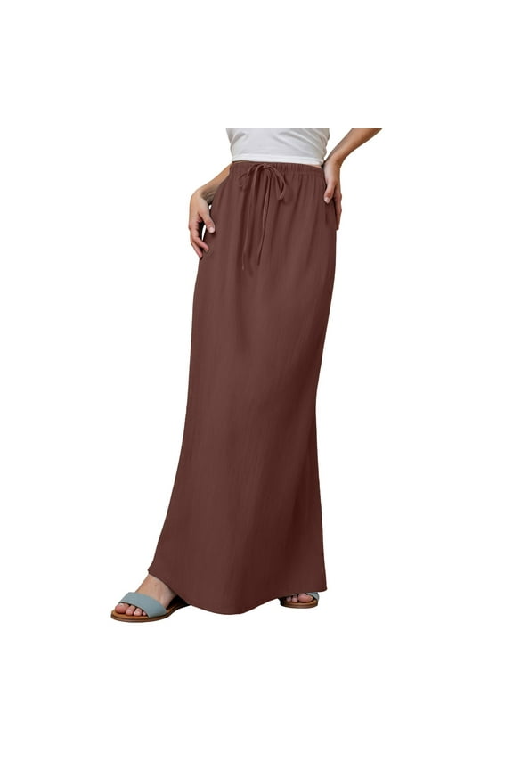 Women's Linen Maxi Skirt, Trendy Summer Style, Drawstring Waist, A-Line, Bohemian, Comfortable for Vacation