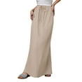 thumbnail image 1 of Women's Linen Maxi Skirt, Trendy Summer Style, Drawstring Waist, A-Line, Bohemian, Comfortable for Vacation, 1 of 7