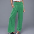 thumbnail image 1 of Women's Linen Palazzo Pants Wide Leg High Waisted Lounge Casual Beach Pants High Waist Wide Leg Palazzo Pants for Women Smocked Elastic Waist Loose Comfy Casual Pajama Pants Pockets Green Xl, 1 of 6