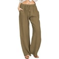 thumbnail image 1 of Women's Linen Pants 2024 Fashion Casual Versatile Solid Color Wide Leg Pants Loose Comfy Elastic Waist Pants with Pockets, 1 of 5